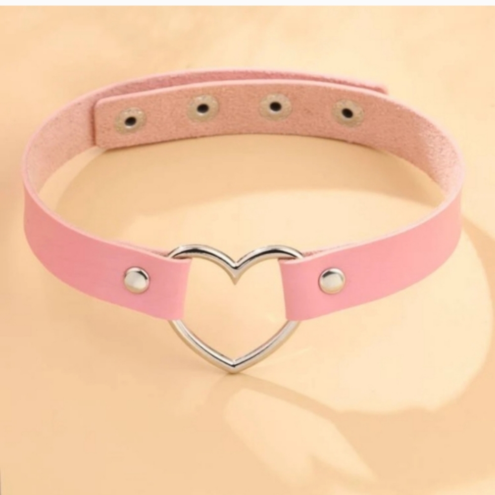 Soft Barbiecore Pink Choker With Silver Heart